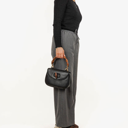 Gucci Bamboo Top Handle Ledertasche in Schwarz