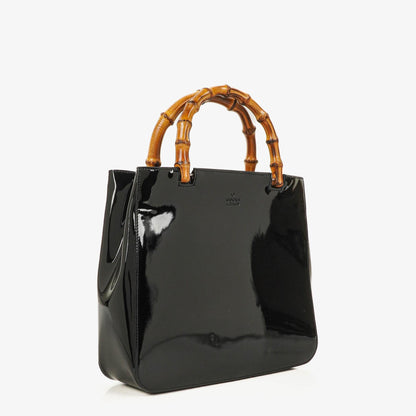 Gucci Bamboo Tasche mit Obergriff aus schwarzem Lackleder