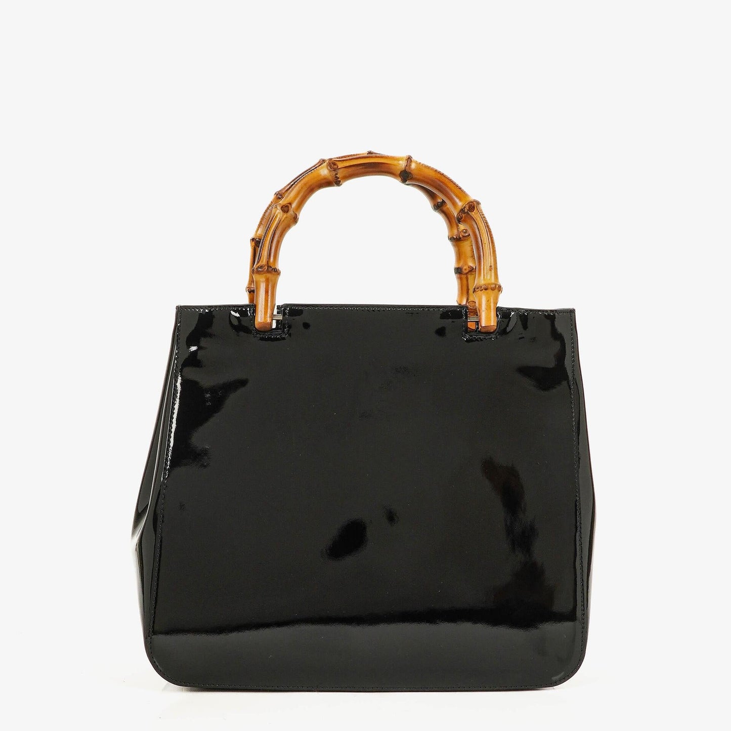 Gucci Bamboo Tasche mit Obergriff aus schwarzem Lackleder