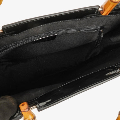 Gucci Bamboo Tasche mit Obergriff aus schwarzem Lackleder