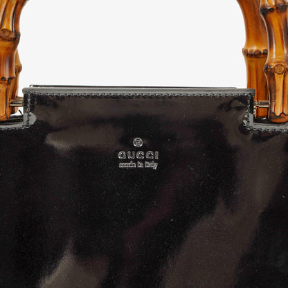 Gucci Bamboo Tasche mit Obergriff aus schwarzem Lackleder