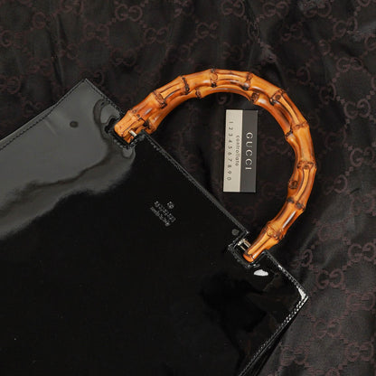 Gucci Bamboo Tasche mit Obergriff aus schwarzem Lackleder