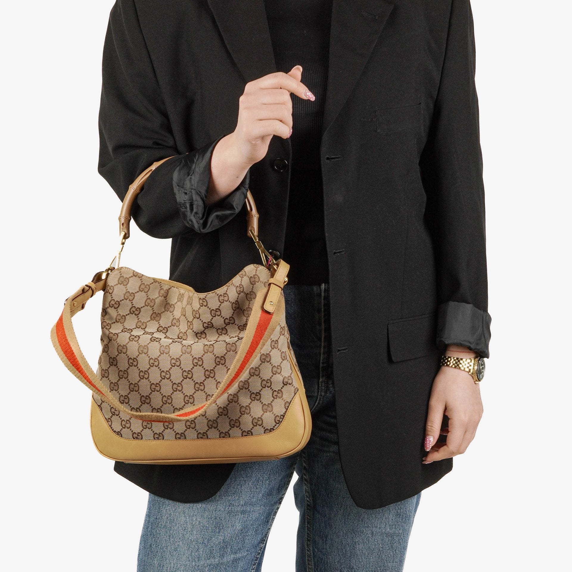 Gucci Bamboo Hobo-Tasche mit Top Handle aus GG Canvas und Leder