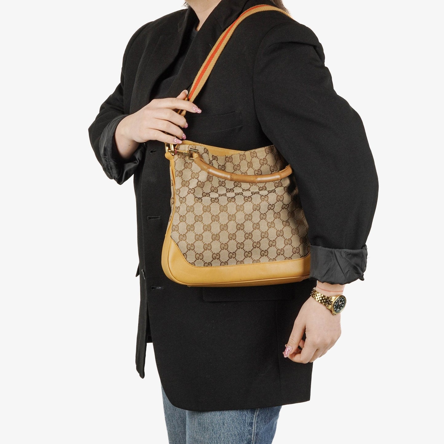 Gucci Bamboo Hobo-Tasche mit Top Handle aus GG Canvas und Leder