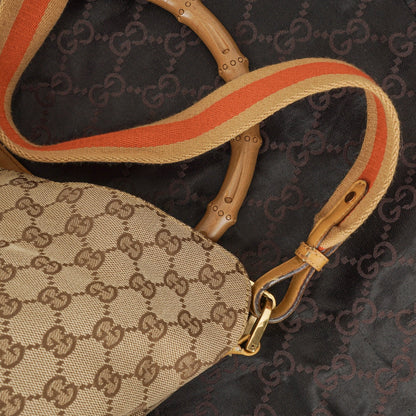 Gucci Bamboo Hobo-Tasche mit Top Handle aus GG Canvas und Leder