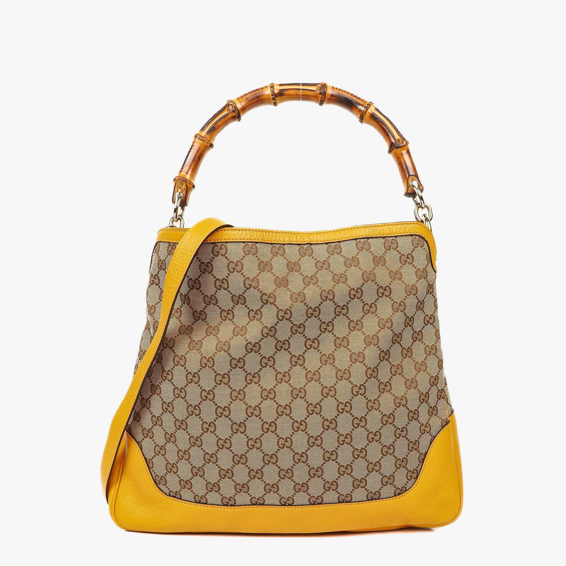 Gucci Bamboo Top Handle Hobo-Tasche aus beigem GG Canvas