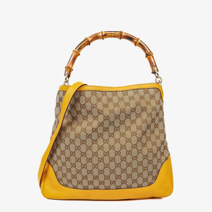 Gucci Bamboo Top Handle Hobo-Tasche aus beigem GG Canvas