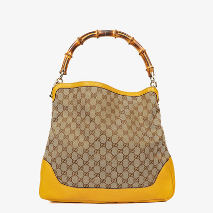 Gucci Bamboo Top Handle Hobo-Tasche aus beigem GG Canvas