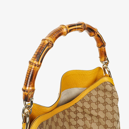 Gucci Bamboo Top Handle Hobo-Tasche aus beigem GG Canvas