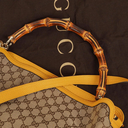 Gucci Bamboo Top Handle Hobo-Tasche aus beigem GG Canvas