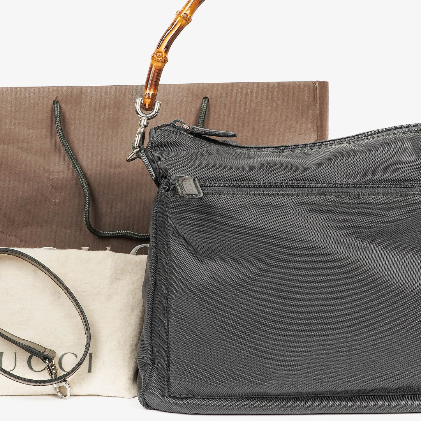 Gucci Bamboo Top Handle Hobo Tasche aus grauem Canvas