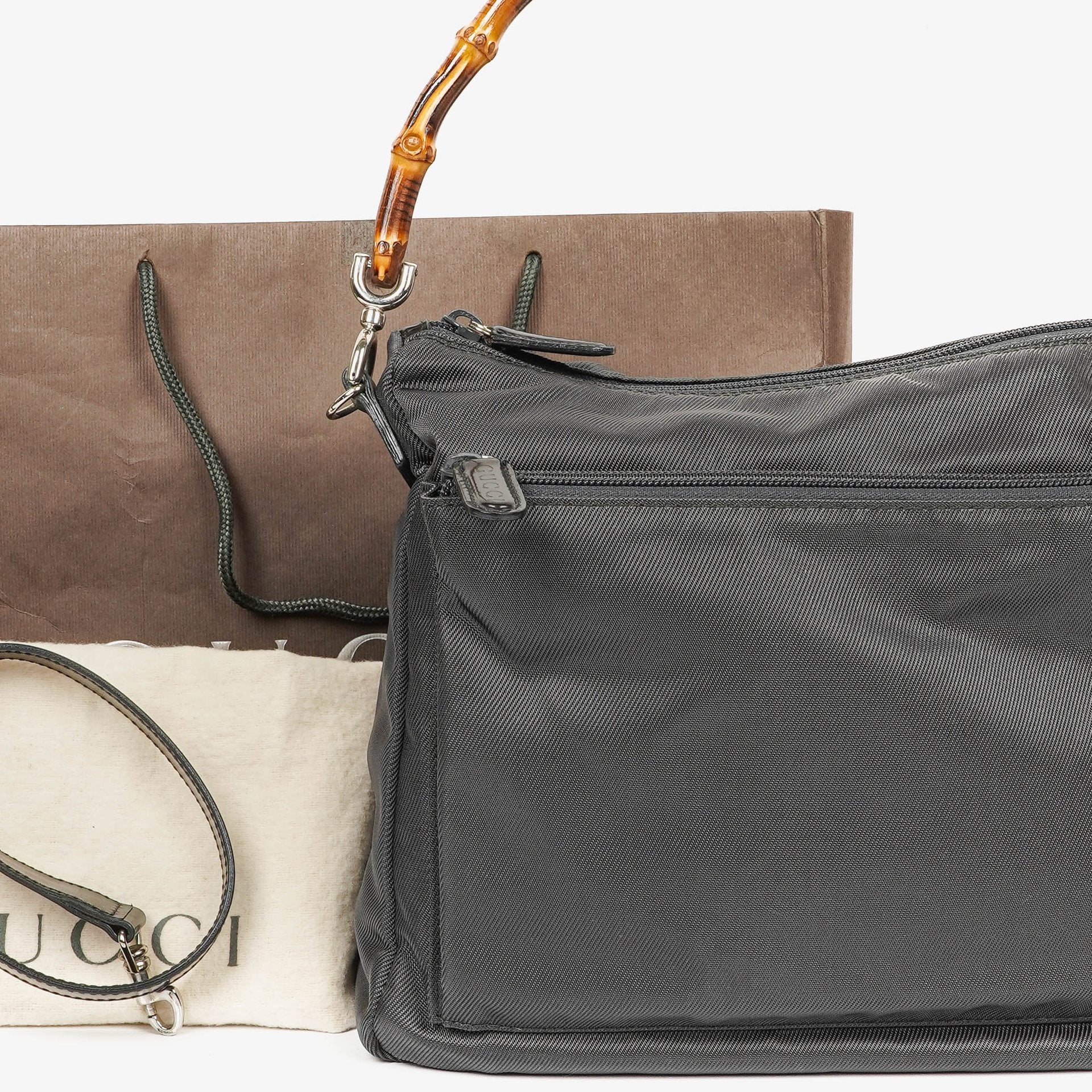 Gucci Bamboo Top Handle Hobo Tasche aus grauem Canvas