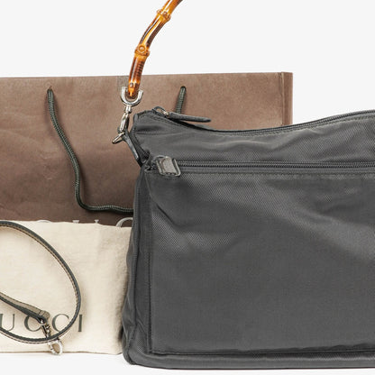 Gucci Bamboo Top Handle Hobo Tasche aus grauem Canvas