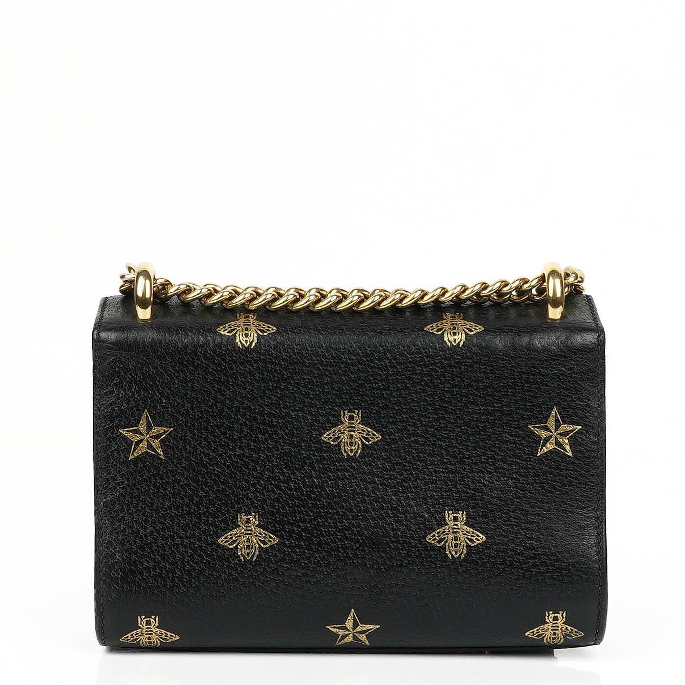 Gucci Bee Star kleine Padlock Schultertasche aus schwarzem genarbtem Kalbsleder