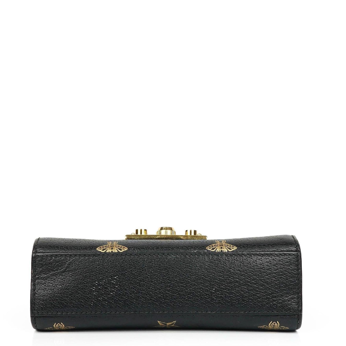 Gucci Bee Star kleine Padlock Schultertasche aus schwarzem genarbtem Kalbsleder