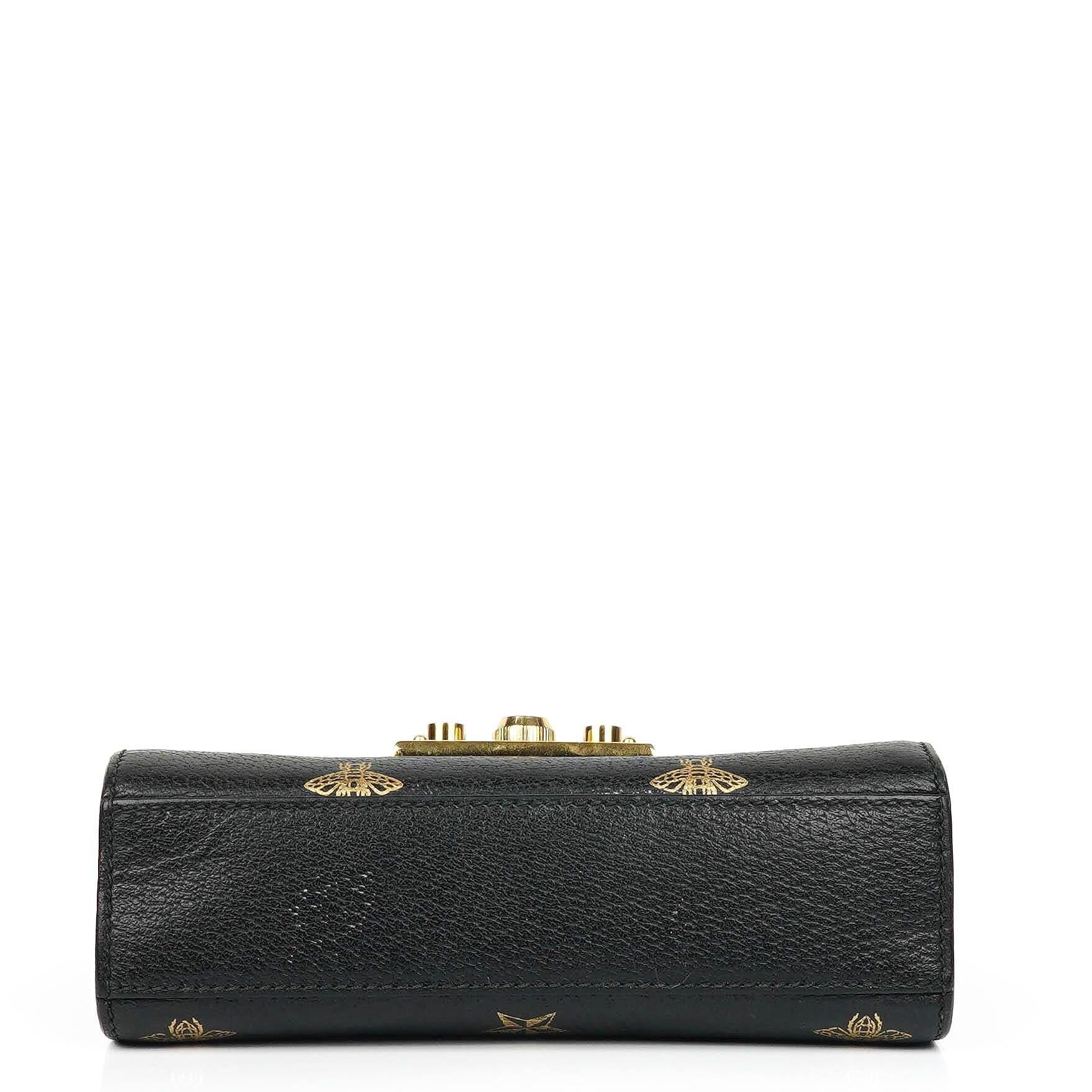 Gucci Bee Star kleine Padlock Schultertasche aus schwarzem genarbtem Kalbsleder