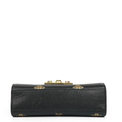 Gucci Bee Star kleine Padlock Schultertasche aus schwarzem genarbtem Kalbsleder