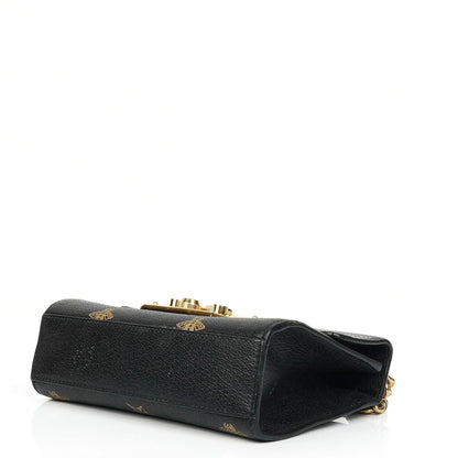 Gucci Bee Star kleine Padlock Schultertasche aus schwarzem genarbtem Kalbsleder