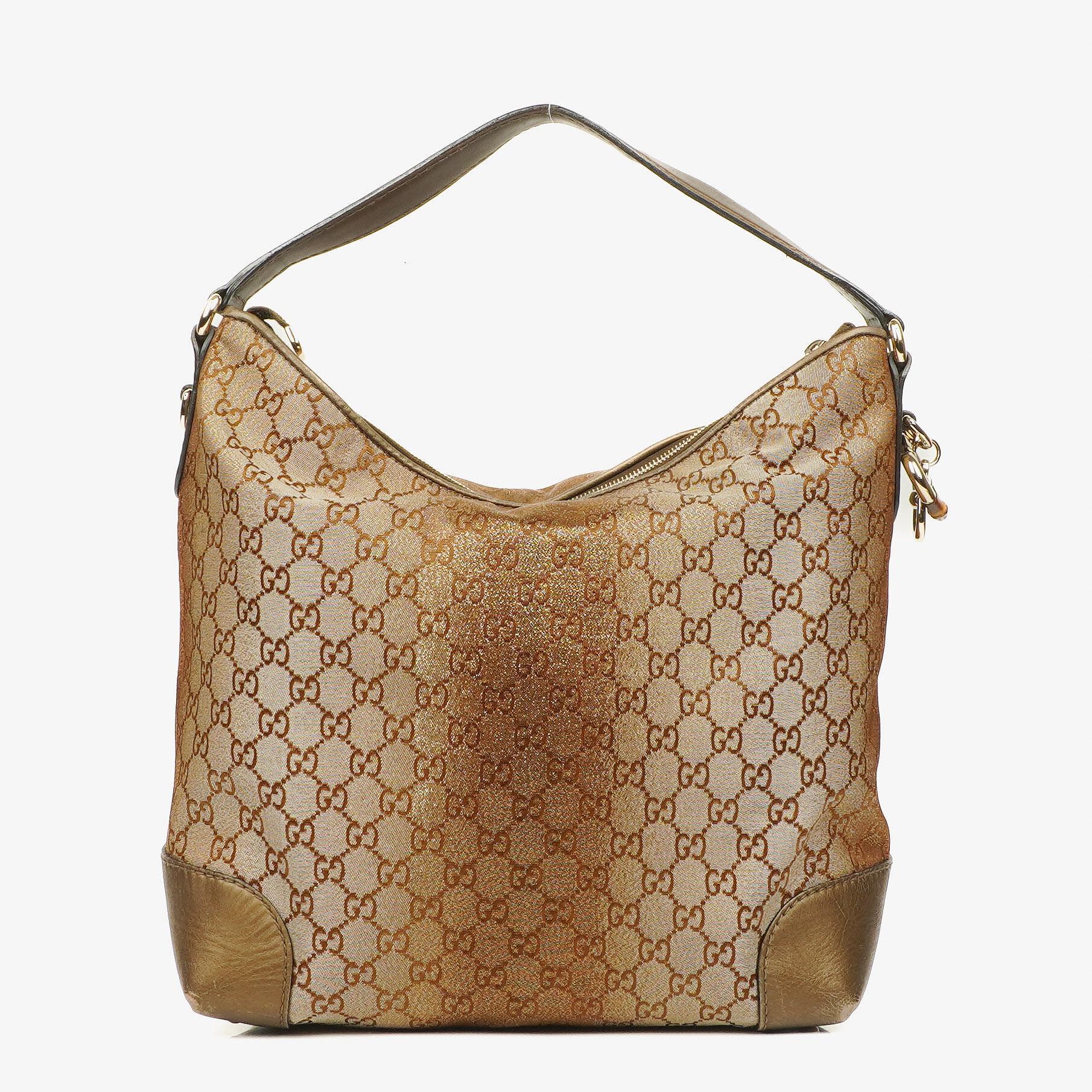 Gucci Heart-Bit Hobo-Tasche aus beigem Metallic Monogram GG Canvas