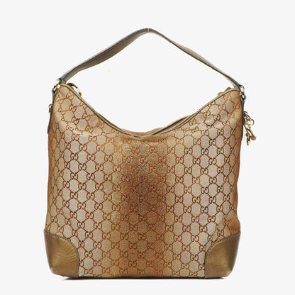 Gucci Heart-Bit Hobo-Tasche aus beigem Metallic Monogram GG Canvas