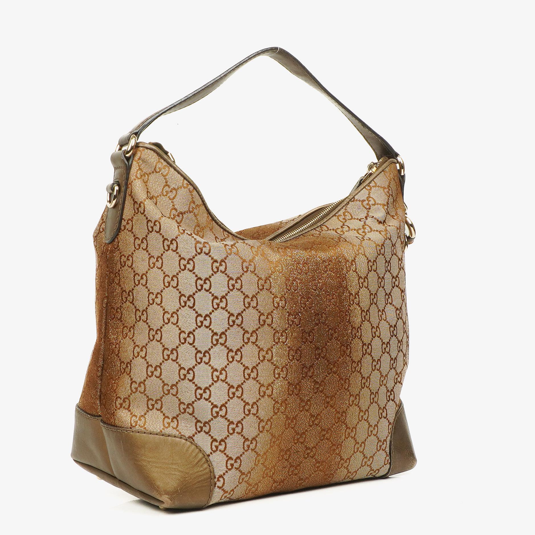 Gucci Heart-Bit Hobo-Tasche aus beigem Metallic Monogram GG Canvas