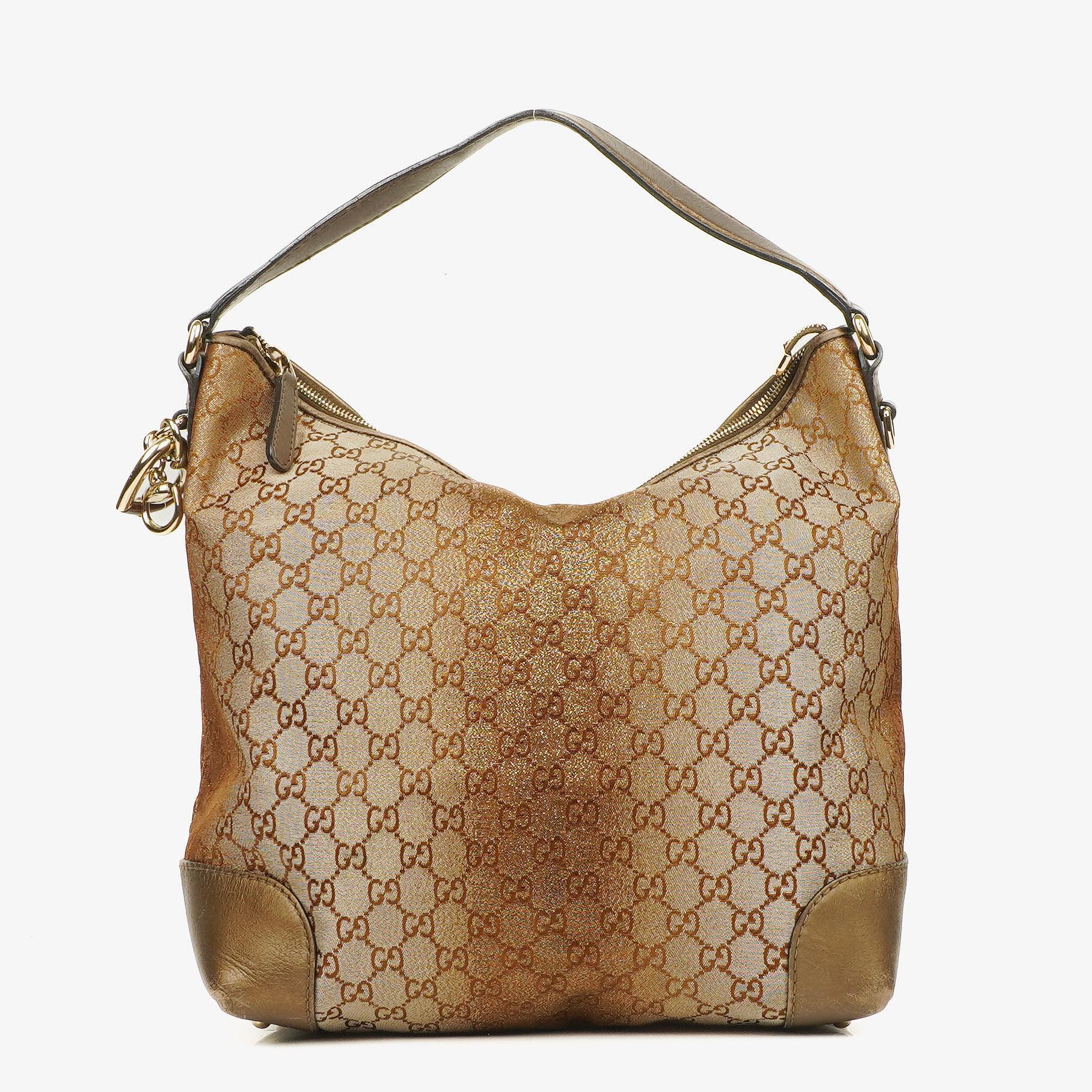 Gucci Heart-Bit Hobo-Tasche aus beigem Metallic Monogram GG Canvas