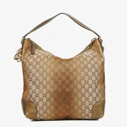 Gucci Heart-Bit Hobo-Tasche aus beigem Metallic Monogram GG Canvas