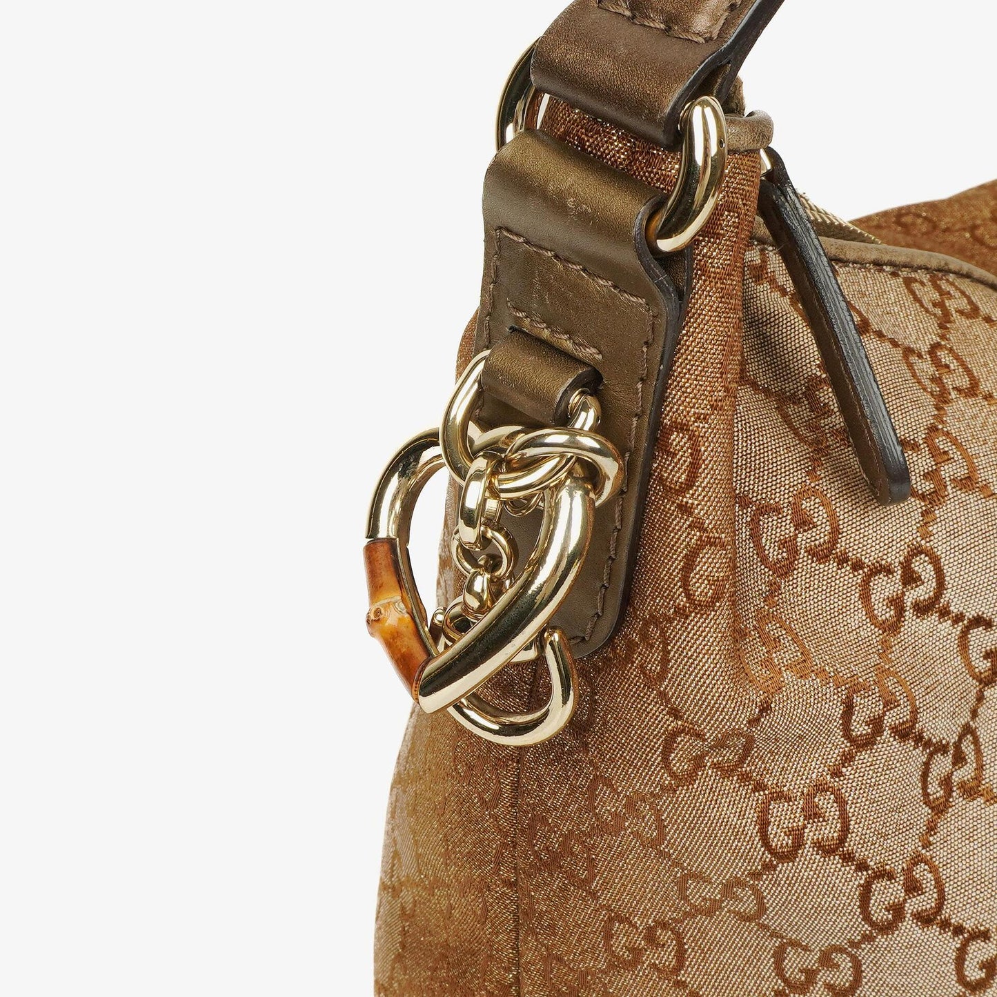 Gucci Heart-Bit Hobo-Tasche aus beigem Metallic Monogram GG Canvas