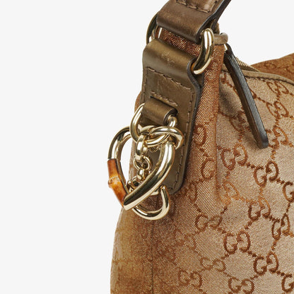Gucci Heart-Bit Hobo-Tasche aus beigem Metallic Monogram GG Canvas