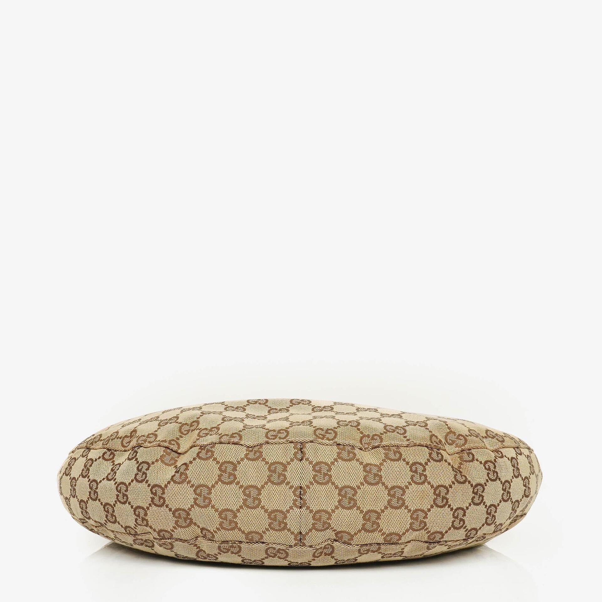 Gucci Hobo-Tasche aus Beige/Ebony GG Canvas mit grün-metallischem Bambus-Ring