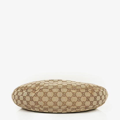 Gucci Hobo-Tasche aus Beige/Ebony GG Canvas mit grün-metallischem Bambus-Ring