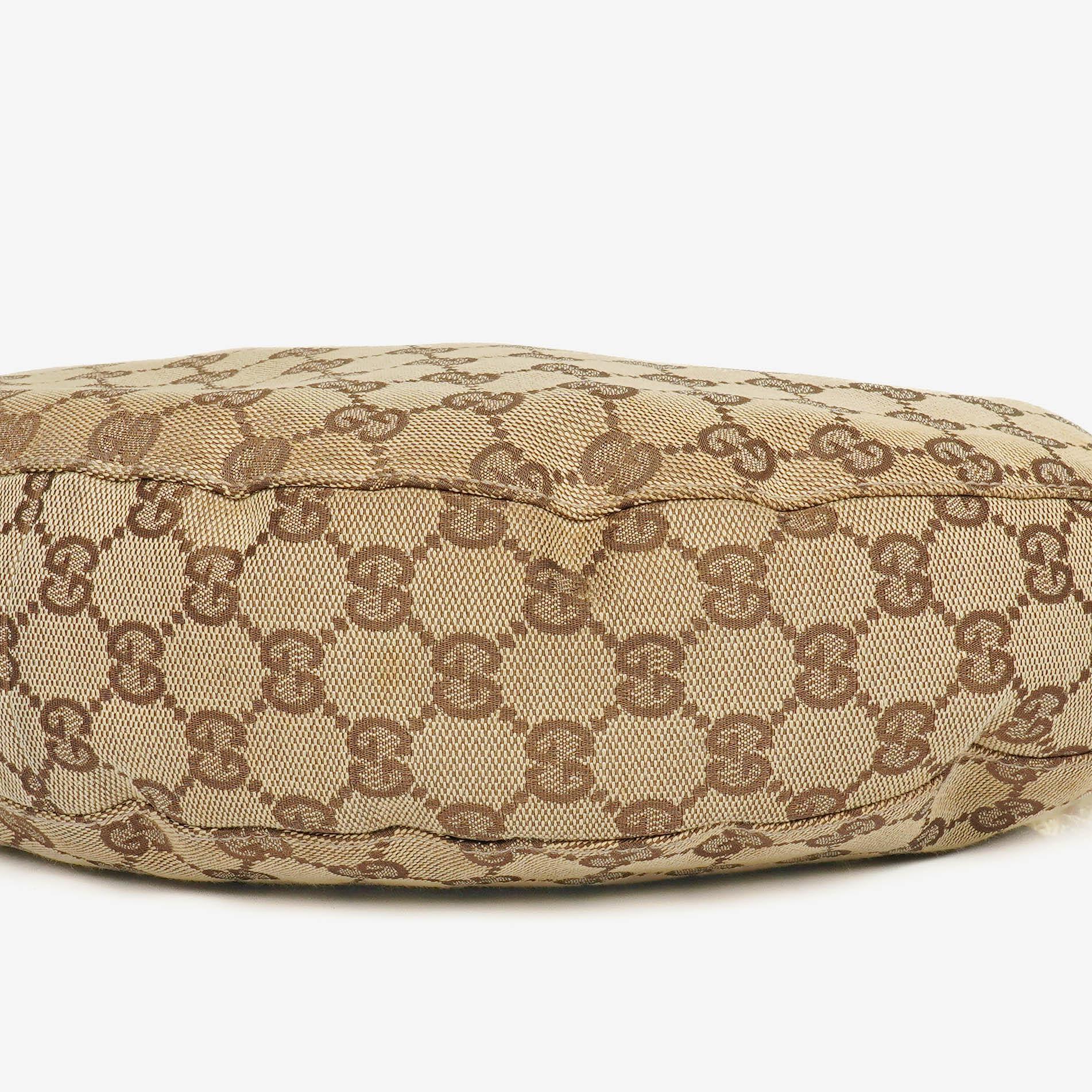 Gucci Hobo-Tasche aus Beige/Ebony GG Canvas mit grün-metallischem Bambus-Ring
