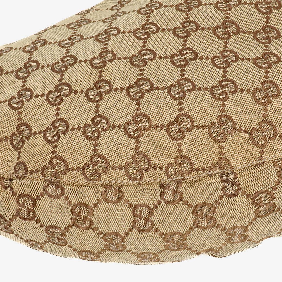Gucci Hobo-Tasche aus Beige/Ebony GG Canvas mit grün-metallischem Bambus-Ring