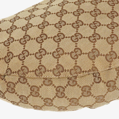 Gucci Hobo-Tasche aus Beige/Ebony GG Canvas mit grün-metallischem Bambus-Ring