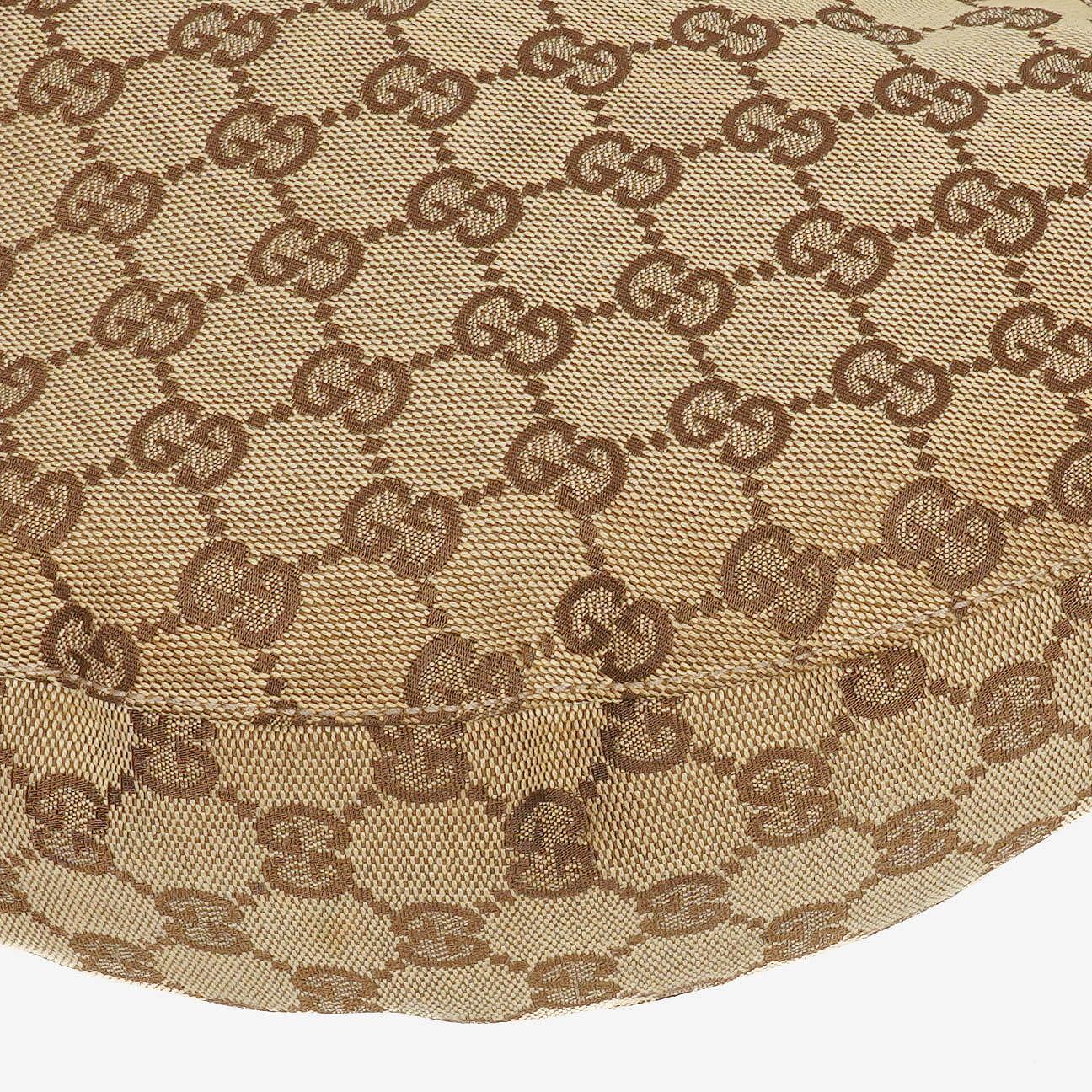 Gucci Hobo-Tasche aus Beige/Ebony GG Canvas mit grün-metallischem Bambus-Ring