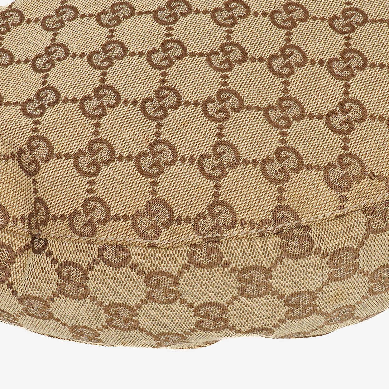 Gucci Hobo-Tasche aus Beige/Ebony GG Canvas mit grün-metallischem Bambus-Ring