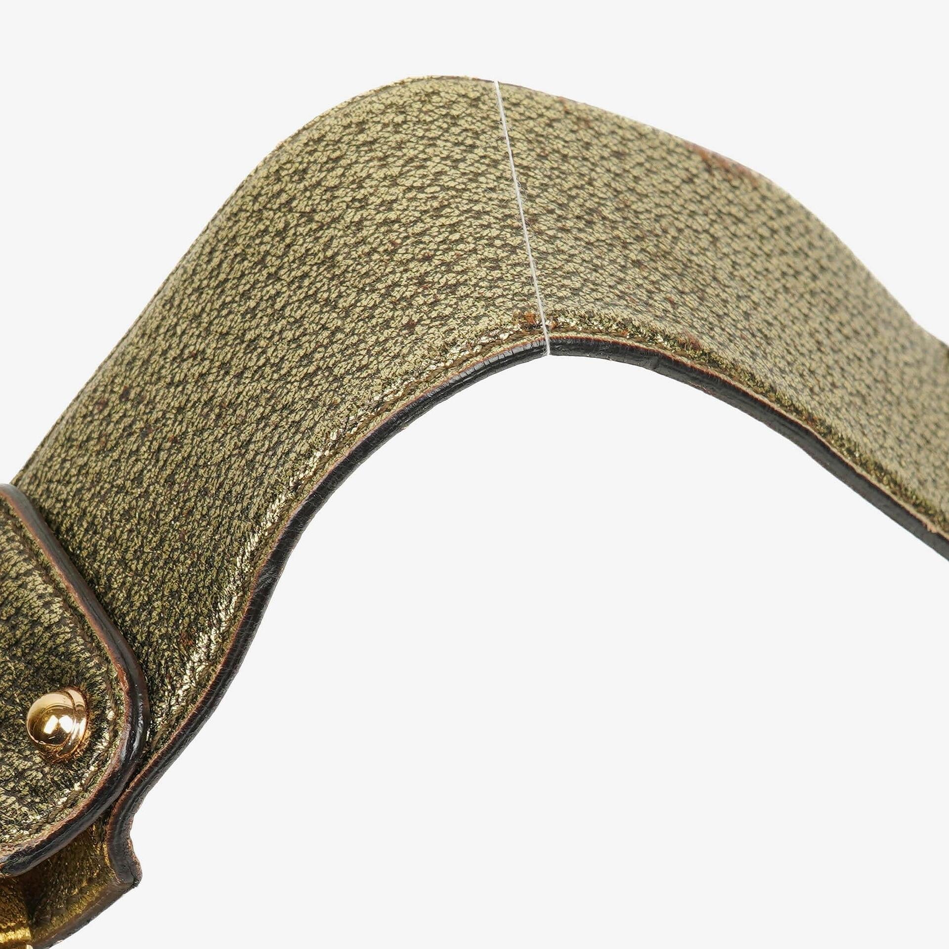 Gucci Hobo-Tasche aus Beige/Ebony GG Canvas mit grün-metallischem Bambus-Ring