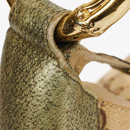 Gucci Hobo-Tasche aus Beige/Ebony GG Canvas mit grün-metallischem Bambus-Ring