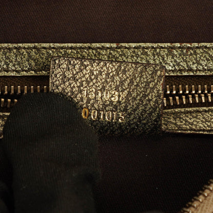 Gucci Hobo-Tasche aus Beige/Ebony GG Canvas mit grün-metallischem Bambus-Ring