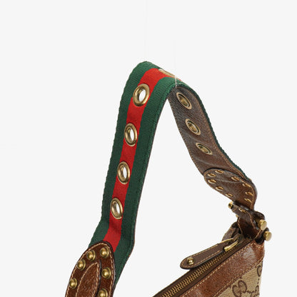 Gucci Pelham Small Schultertasche aus GG Canvas in Beige/Ebony mit Nieten