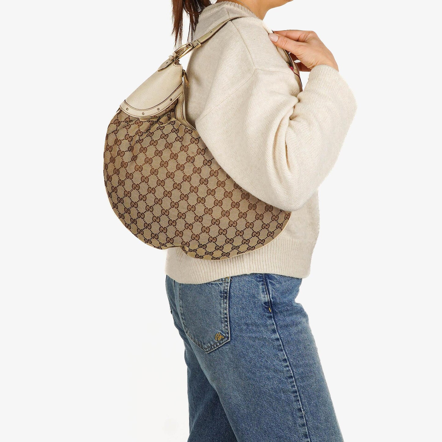 Gucci Hobo Tasche aus beige/ebenholzfarbenem GG Fabric Canvas