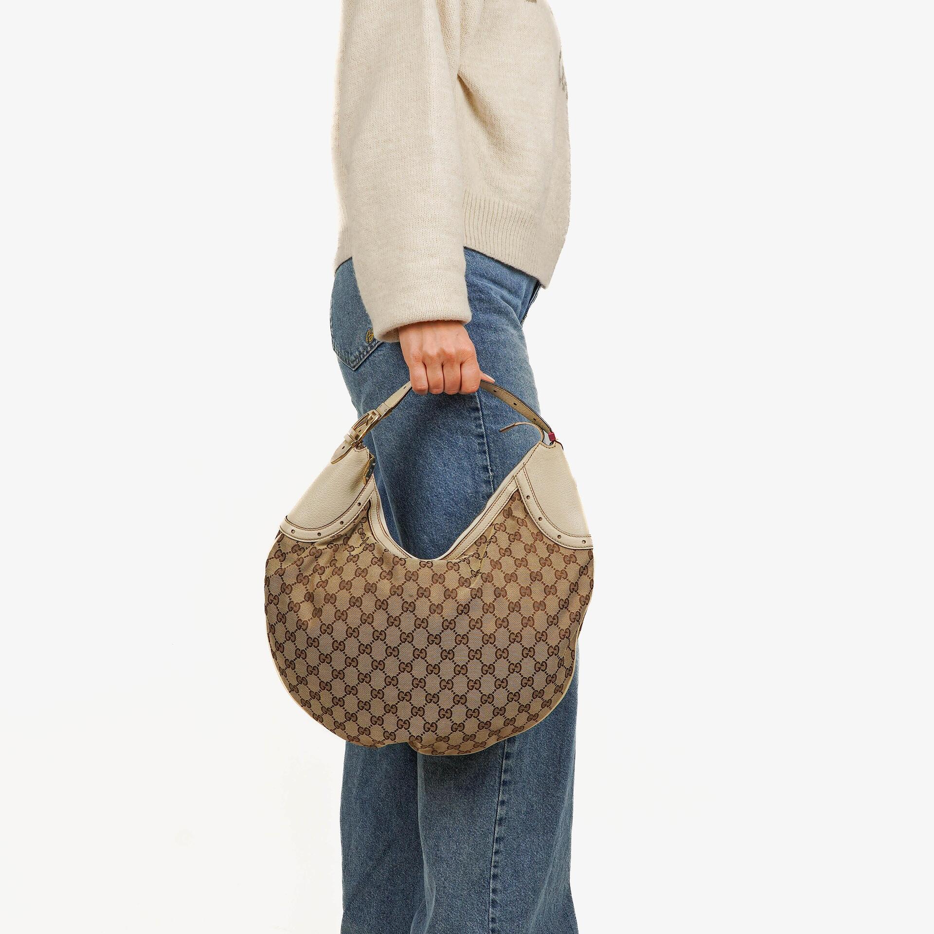 Gucci Hobo Tasche aus beige/ebenholzfarbenem GG Fabric Canvas