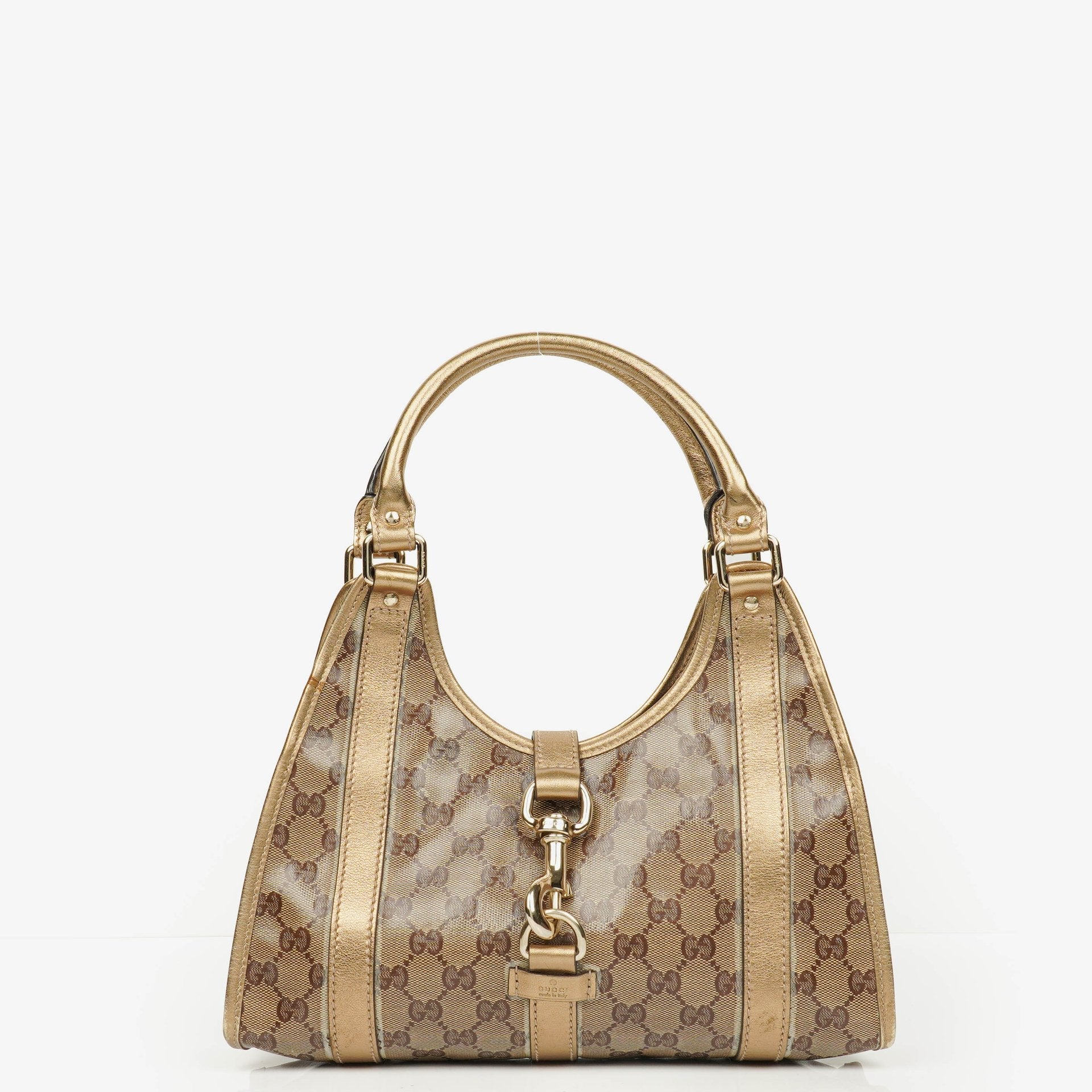 Gucci Joy Schultertasche aus beige/goldfarbenem kristallbeschichtetem Canvas