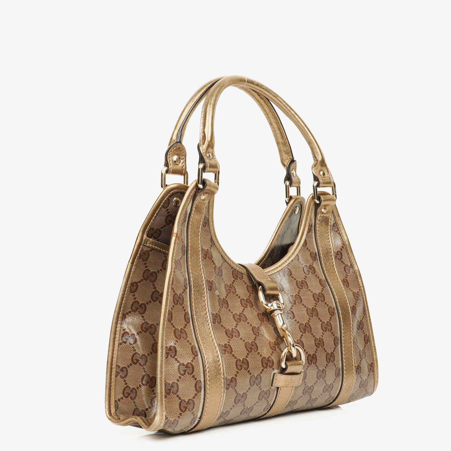 Gucci Joy Schultertasche aus beige/goldfarbenem kristallbeschichtetem Canvas
