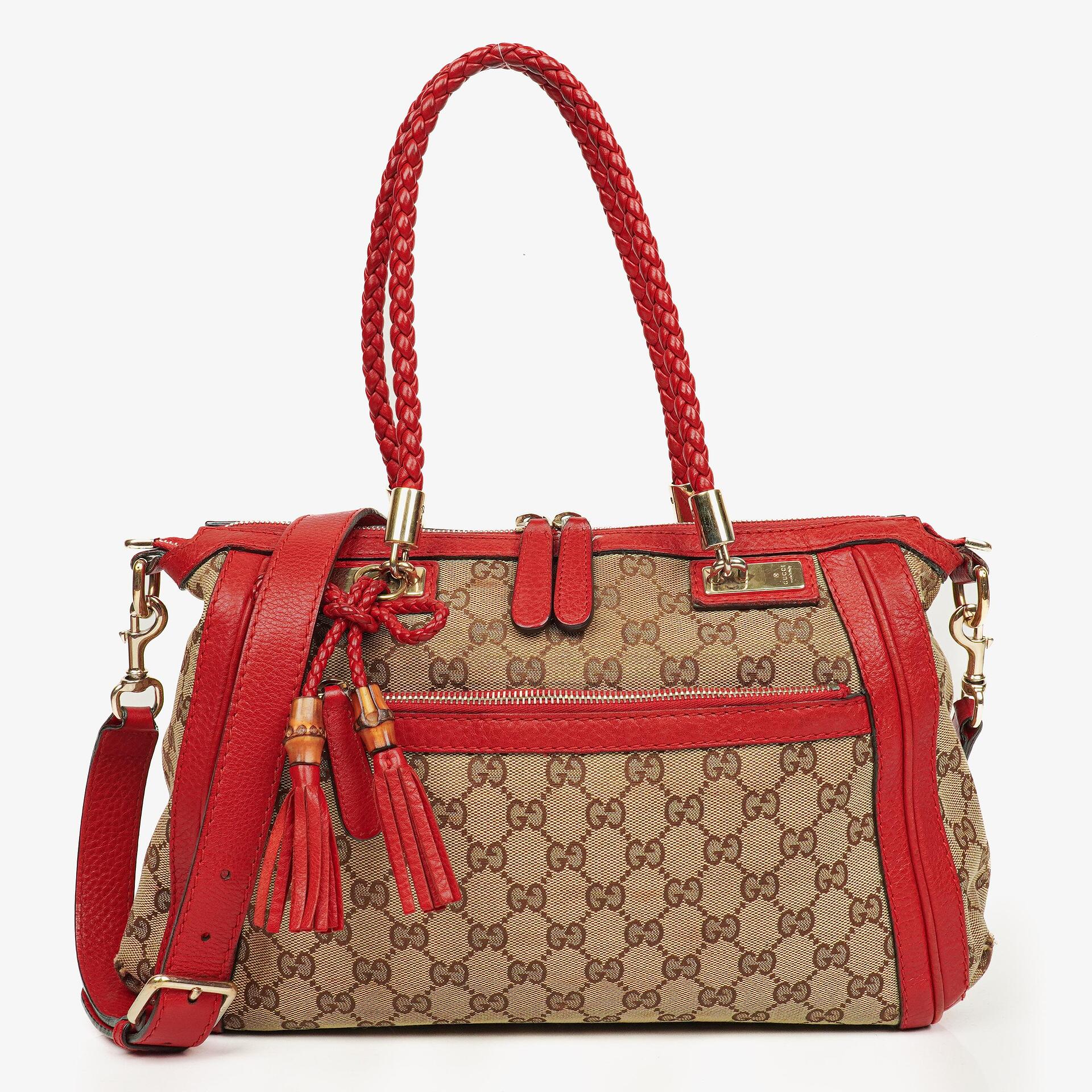 Gucci Bella Top-Handle-Tasche aus beige/rotem GG Canvas