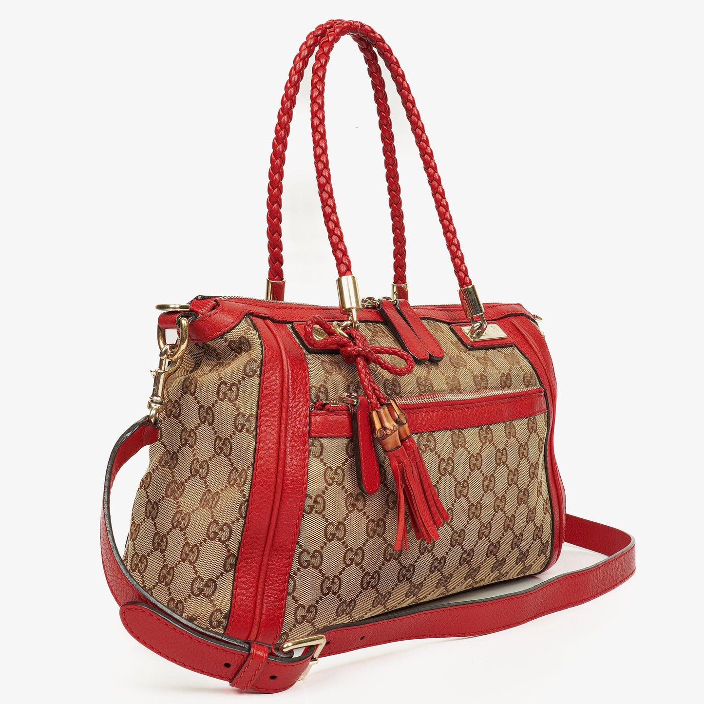 Gucci Bella Top-Handle-Tasche aus beige/rotem GG Canvas