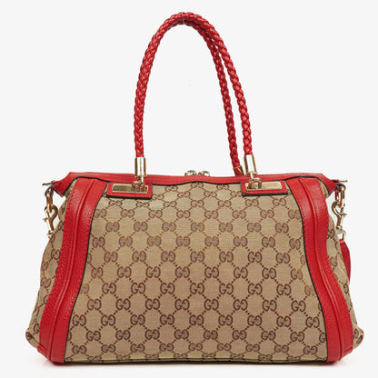 Gucci Bella Top-Handle-Tasche aus beige/rotem GG Canvas