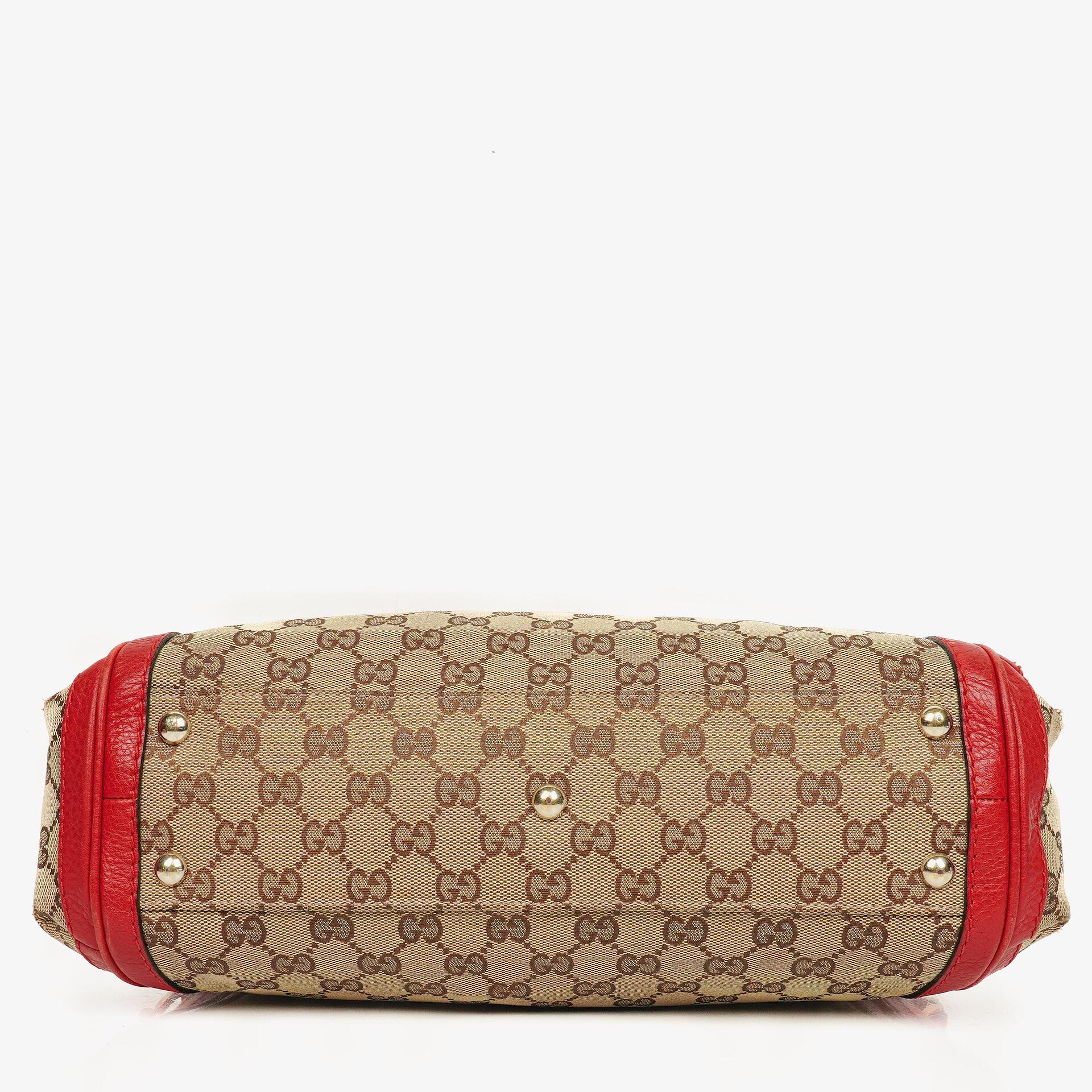 Gucci Bella Top-Handle-Tasche aus beige/rotem GG Canvas