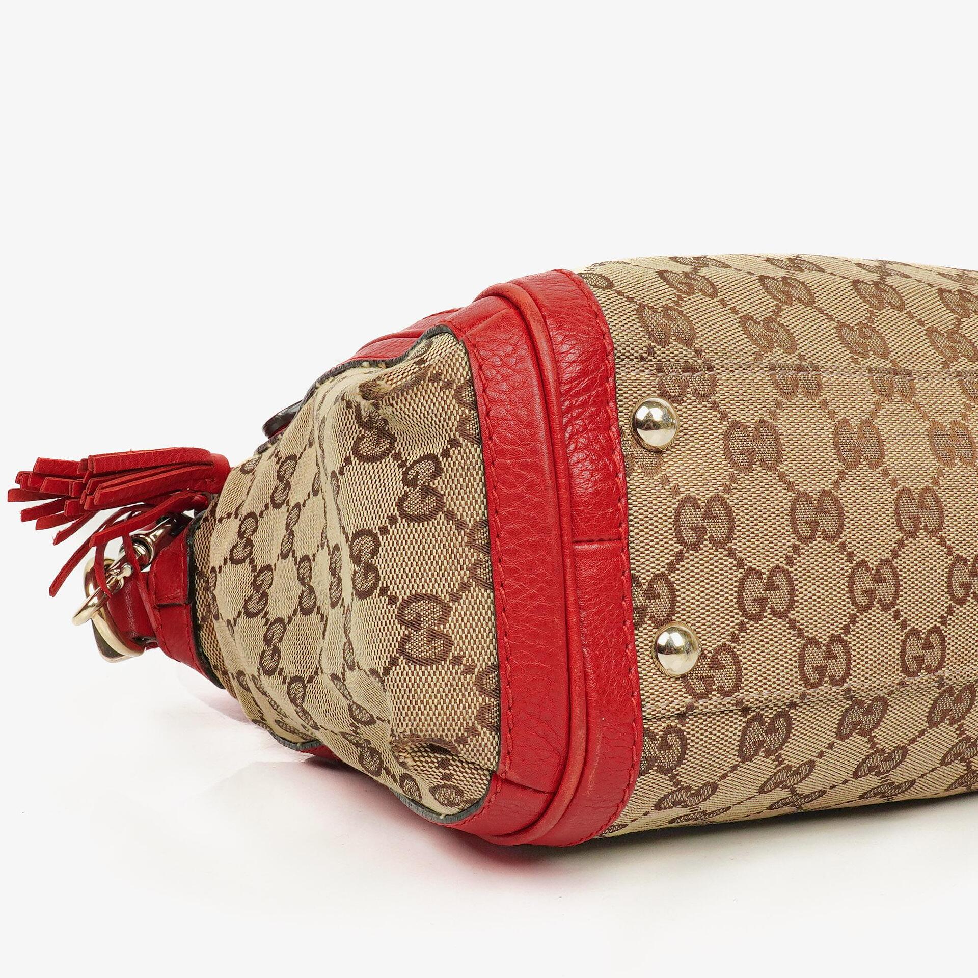 Gucci Bella Top-Handle-Tasche aus beige/rotem GG Canvas