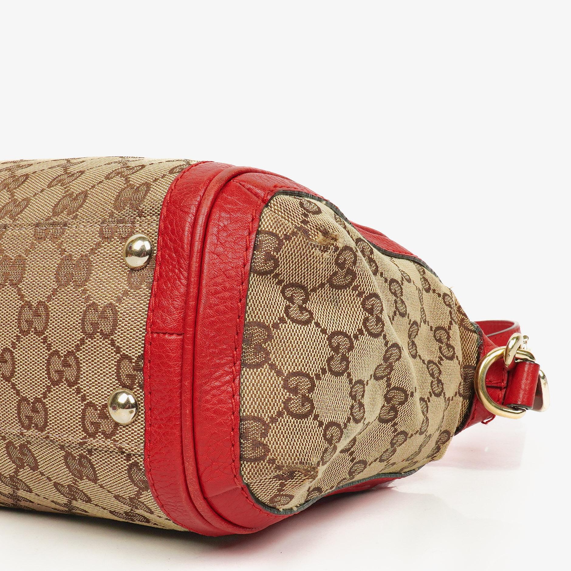 Gucci Bella Top-Handle-Tasche aus beige/rotem GG Canvas